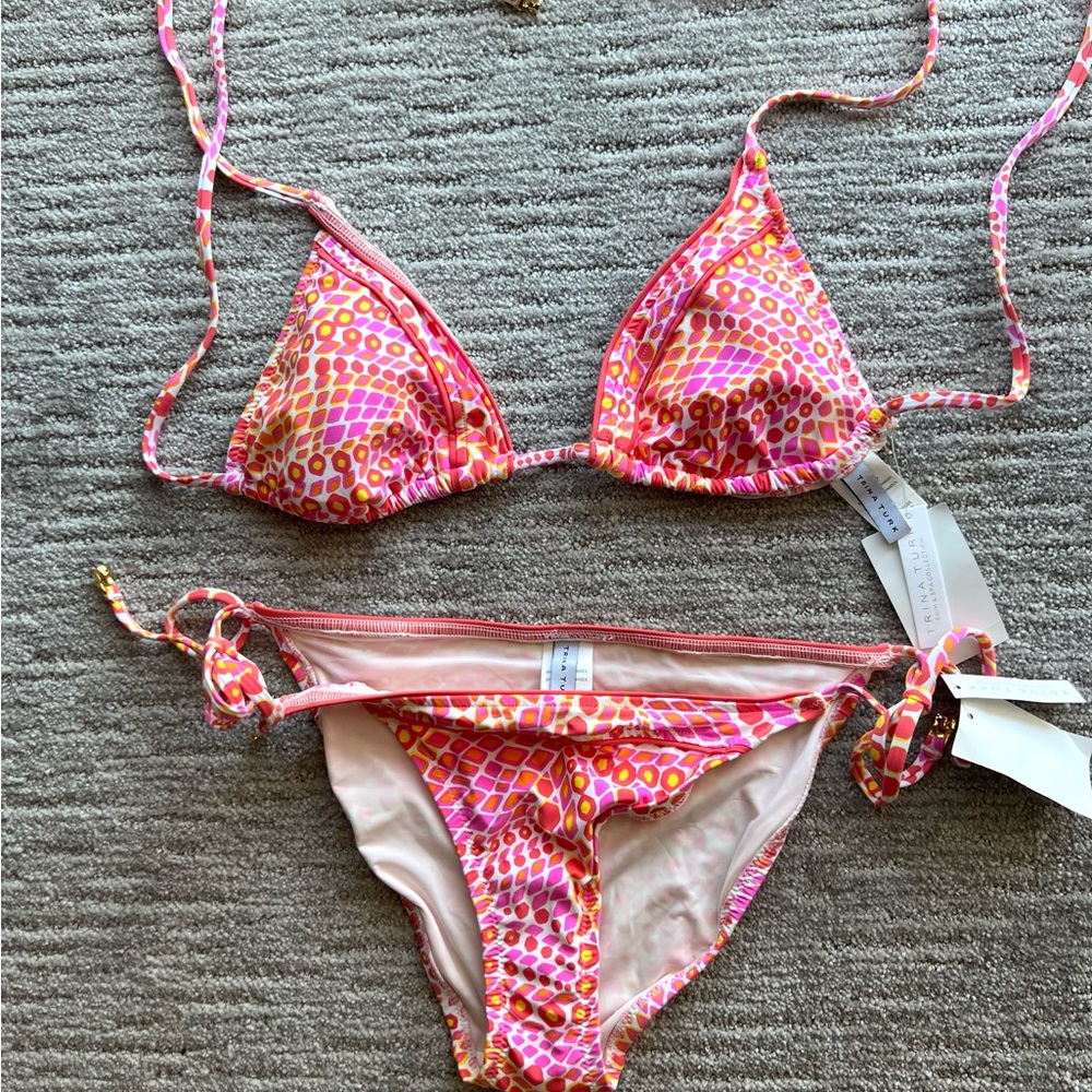 Trina Turk, white pink and orange bikini size 10